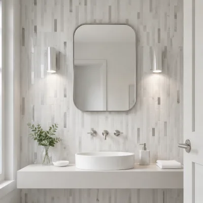 Wholesale Self Adhesive Mosaic Tile White Marble Look Brushed Silver Metal Decorative Wall Tile for Hotel Commercial Projects
