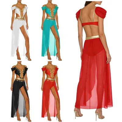 Womens Belly Dancing Bodysuit Dress Chiffon Dresses Exotic India Dance Costumes for Belly Dance Performances Themed Parties