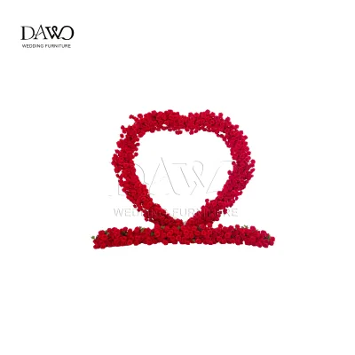 Hollow Heart Shaped Red Rose Flower Arch Detachable Metal Frame Artificial Floral Backdrop for Wedding Proposal