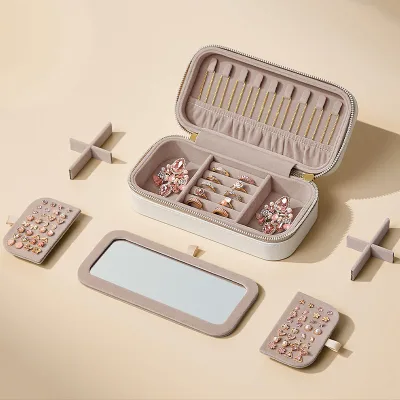 New Rectangular Detachable Jewelry Storage Bag with Mirror Portable Travel Jewelry Storage Tool