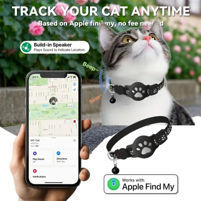 Waterproof Modern Reflective PC Safety Buckle Adjustable Kitten Cat Collar Breakaway Lights Print Footprint Airtag Holder Bell