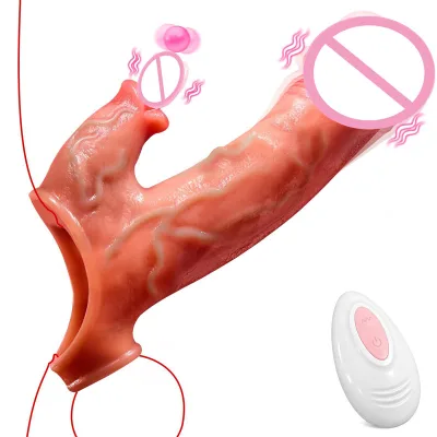 Remote Control Tongue Licking Realistic Dragon Silicone Cock Penis Sleeve with Clitoral Stimulator Male Sex Toys for Men