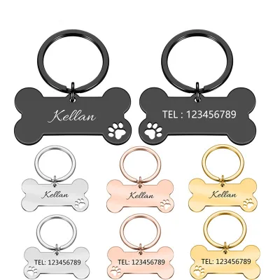 Stainless Steel & Titanium Steel Military-Style Pet ID Tag with Anti-Loss Function Engraving Geometry Pattern and Paw Print