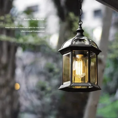 American Style Country European Style Aluminum Glass Shade LED Waterproof Chandelier for Outdoor Balcony Courtyard Gazebo Aisle
