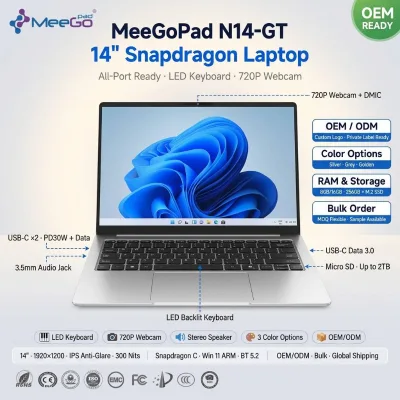 Qualcomm Snapdragon 14 Inch Laptop 1KG 15H Battery 6000mAh 8GB 256GB UFS Windows on ARM IPS Anti-Glare Thin Light Notebook