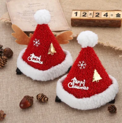 New Christmas Hat Hair Clip Cute Plush Hat Duckbill Clip Party Outfit Hair Clip Headwear Photo Props