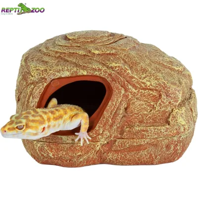 REPTIZOO OEM Logo 2 Holes Multi Function Resin Eco-Friendly Hide Cave Reptile Amphibian Habitat Decor for Corn Snake Leopard