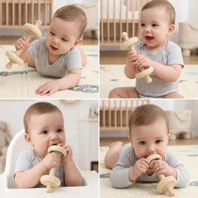 BPA Free Dumbbell Teething Rattle Food Grade Silicone Baby Teether Molar for 0-12M Infants