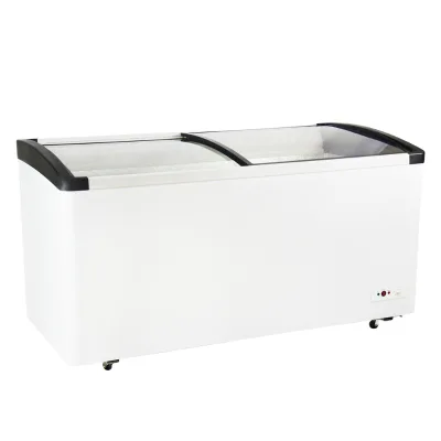 SD-588Y 510L Curved Double Glass Door Solar & Battery Powered Household Ice Cream Display Deep Chest Freezer
