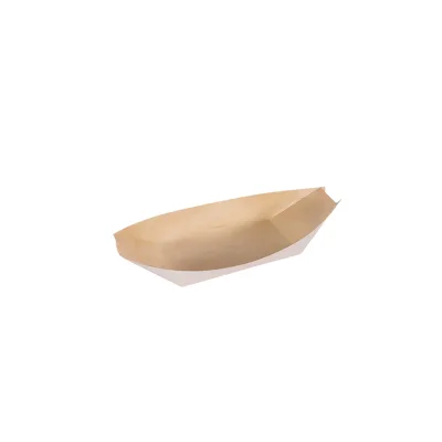 Customized Hot Stamping Logo Wood Boat Disposable Appetizers Snacks Pine Wood Boat 50count