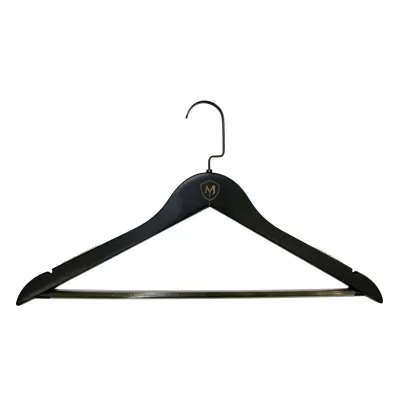 Precision Engineered Luxe Wood Suit Hanger with 360 Degree Swivel Hook Non Slip Pants Bar and Strap Notches with Wardrobe Hanger