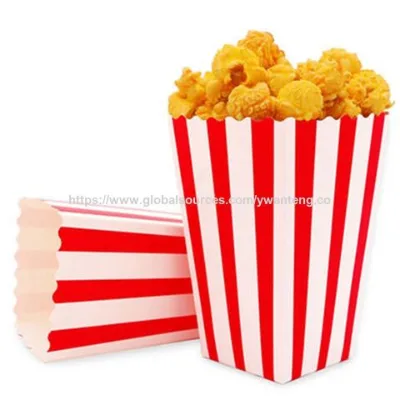 Wholesale Red and White Stripes Food Popcorn Paper Box, Disposable Nut Paper Box,Disposable Popcorn Chicken Paper Box