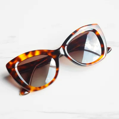 Havana Tortoise Acetate Curved Cat Eye Sunglasses Women Oversized Polarized Gradient Lens UV400 Retro Vacation Wholesale Eyewear