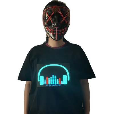 100% Cotton Short Sleeve Sound Activated Glow Shirts Multi Functional Sound Activated Custom LED Flashing t Shirt for Party