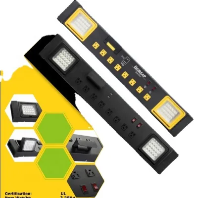 US Relocatable Power Taps with LED Work Light, 125V 60H15A, 8 Outlet, 2USB, 1.8M Power Cable, WholesalepriceBAA-004