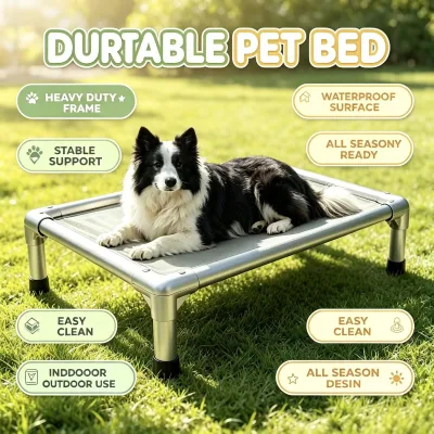 Breathable Elevated Aluminum Profile Pet Dog Bed Sturdy Rustproof Frame for Medium Large Dogs Indoor Backyard Daily Resting