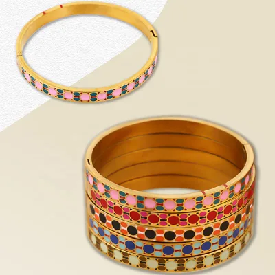 Vintage Bohemia Colorful Enamel Bangle Boho Fashion Custom 18k Gold Plated Stainless Steel Multi Colors Unisex Daily Wear