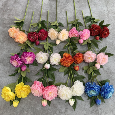 Multiple Colors 3 Heads Silk Wedding Peonies Artificial Flowers Peony for Home Indoor Decoration
