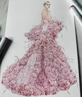 Single Customization Mermaid Floor-Length Empire Waist Beaded Evening Dress with Long Flowers Cape Cashmere Tulle Fabric