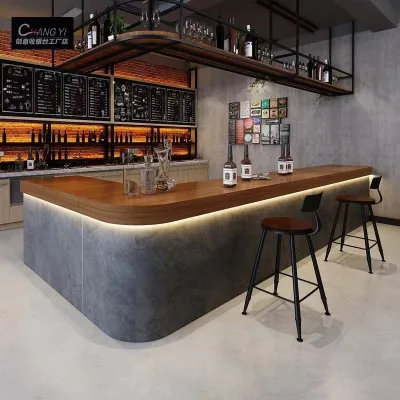 Customize logo Wooden Front Desk Reception Desk for Hotel bar