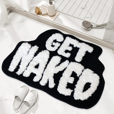 Funny Bathroom Rug Get Naked Bath Mat, Cute Bathroom Rug Regular Non Slip Shower Floor Soft Mat