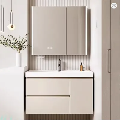 Modern Aluminum Bathroom Vanities and Cabinets Set with Smart Mirror Water Resistant Eco-Friendly Apartment Use