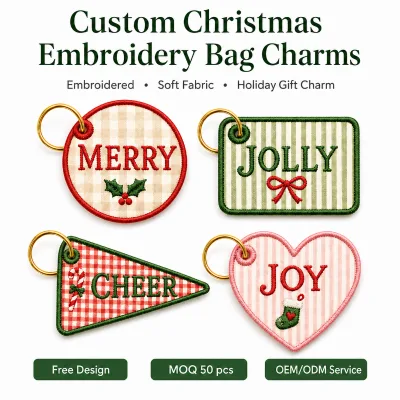 Wholesale Custom Christmas Embroidered Bag Charms Holiday Soft Fabric Keychain Personalized Xmas Ornaments OEM ODM