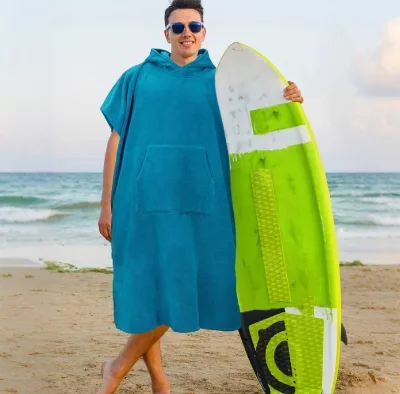 Wholesale Front Pocket Microfiber Surf Poncho Modern Hooded Microfiber Terry Poncho for Adults Children Sports Surf Beach Use