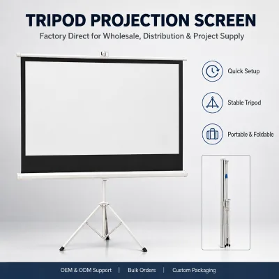 Manual Pull Down Projection Screen Supplier 100 120 150 Inch Portable Tripod Screen for Distributors and Bulk Purchase