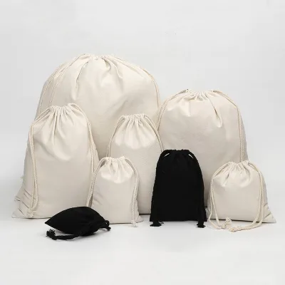 Custom Logo Large Capacity White Shoulder Bundled Canvas Drawstring Pouch Bag