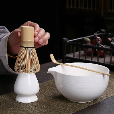 Bambus White Stock Mixing Tools Set Handmade Matcha Whisks Japanese Gift Box Matcha Set Bamboo Matcha Whisk Kit with Bowl