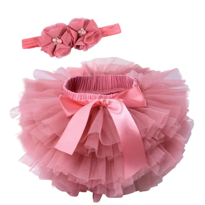 Baby Tutu Bloomer and Headband - Ruffle Diaper Cover Panits, Ruffle Bloomer and Flower Headband Set