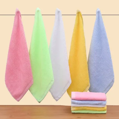 Bamboo Fiber Small Square Towel 25*25 Plain Woven Towel Saliva Kindergarten Kids' Handkerchief Face Wash Absorbent