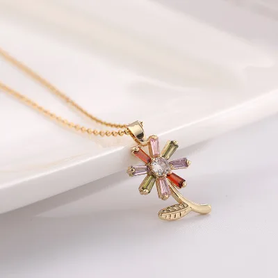 Gold Plated Sunflower Necklace Fashion Sweet Cubic Zirconia Sunflower Choker Necklace