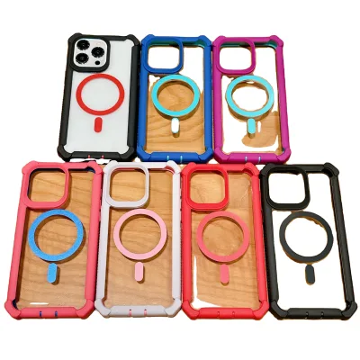 Space Shell Magnetic Suction Solid Color Edge Cell Phone Case for iPhone 15 Shockproof Wireless Charging Full Protected