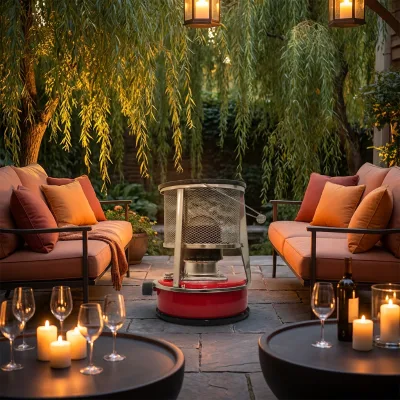 2 in 1 Gas Heater and Cooker Retro Lantern Style Ceramic Infrared Portable Heater for Glamping Patio Balcony Desktop Use
