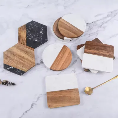 Eco-Friendly Custom Logo 10 cm Wood Marble Coasters Slate Coasters Set Custom coaster Place Mat Kitchen Accessories Cup Holder