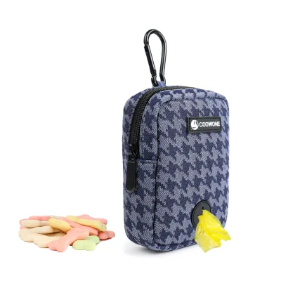 Custom Logo Houndstooth Jacquard Neoprene Pet Training Treat Bag Small Zipper Dog Poop Bag Pouch Poop Treat Dispenser