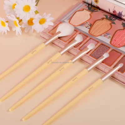 Vegan Makeup Brush 5pcs Set with Portable Bag for Blush Eyeshadow, Lip & Highlighting