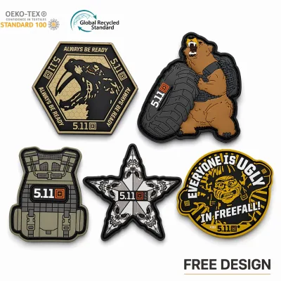 Various Styles 3D PVC Rubber 511 Badge Sports Fitness Patch Costume Decoration with Hook