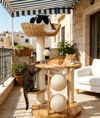 Super Large Wooden Modern Luxury Environmentally Friendly cat Climbing Frame cat Tree 4-layer Design Easy to Assemble