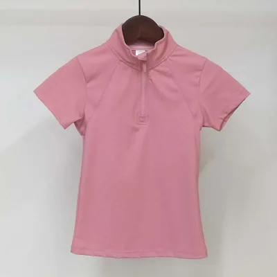 Kids Equestrian Clothes Solid Color Pink Safer Zipper Horse Riding Shirts Four-way Stretchy Breathable Soft Base Layer Summer