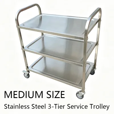 Commercial Kitchen Stainless Steel Utility Cart Double Deck Food Storage Trolley with Electropolished Surface Catering Supplies