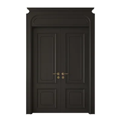 Custom Double Open Solid Wood Lacquer French Vintage Black Interior Door Modern Entry for Bedroom Sound Insulation Finished