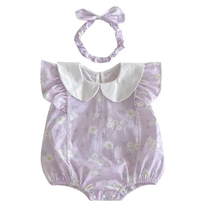 Wholesale Ins Style Little Girls Sisters Wear Rompers and Dresses Cute Doll Collar Purple Baby Rompers and Toddler Dress