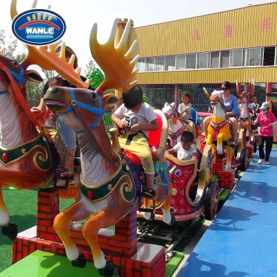 Outdoor Kids Train Amusement Park Horse Racing Battery Powered Colorful Horse Carousel Rail Tour Train