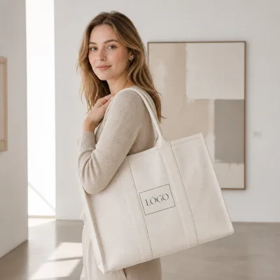 Wholesale Reusable Portable Outdoor Canvas Tote Bag Rope Handle Cartoon Custom Logo Heat Transfer Art Gallery Style Zipper