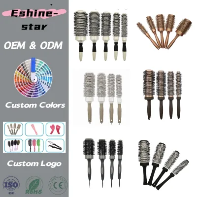 Ceramic Hair Brush Heat Resistant Round Brush Custom Wooden Hair Brush Soft Bristle Plastic Handle Low MOQ Wholesale Price
