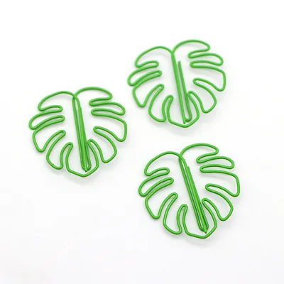 Fun & Cute Monstera Shape Metal Paper Clips Plastic Clamp Bookmarks & Planner Clips Perfect Office & School Gifts