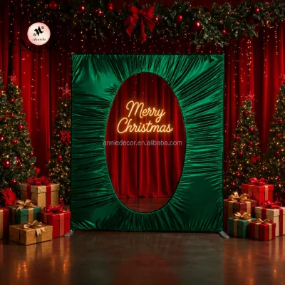 ANNIEL Oval Cutout Square Aluminum Backdrop Stand Christmas Photo Booth Frame for Event Holiday Party Decor Custom Sizes